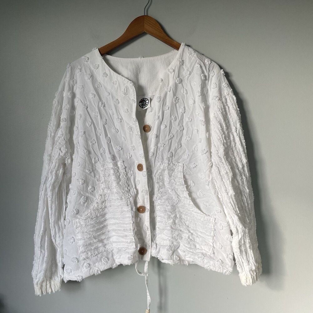 Produce Company Vintage Boho Button Down Blouse Cottagecore White Women's Large